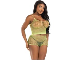 Leg Avenue Sets Leg Avenue Twist Fishnet Set - Lime Juodas Fuchsia, One Size, 2 Pieces