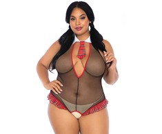 Leg Avenue Teddies Leg Avenue Fitness Teddy Plus Size Schoolgirl Style Deep V Cut Juodas
