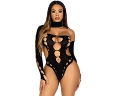 Leg Avenue Juodas Asymmetric Bodysuit with Open Back - Elegant Design One Size