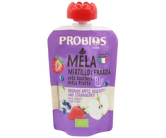 Ekologiška obuolių, mėlynių ir braškių tyrė be cukraus, 100 g