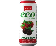 Ekologiškas aviečių ir juodųjų serbentų skonio gazuotas gaivusis gėrimas su sultimis, 0.33 L
