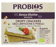Ekologiški traškūs krekeriai su avinžirniais, lęšiais, žirniais, be glitimo, 110 g