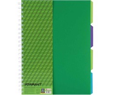 Bloknotas ADAMANT, Optima, A4, langeliais, 120 lapų, 70gsm, su spirale šone, žalios sp. plastikinis viršelis