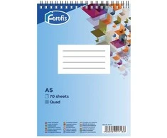 Bloknotas FOROFIS, A5, langeliais, 70 lapų, 60gsm, su spirale viršuje