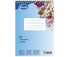 Bloknotas FOROFIS, A5, linija, 70 lapų, 60gsm, su spirale viršuje