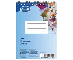 Bloknotas FOROFIS, A6, langeliais, 70 lapų, 60gsm, su spirale viršuje