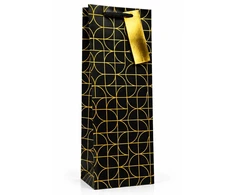 Dovanų maišelis buteliui Juodas &amp; GOLD, 125x345x100mm, su kortele vardui ar sveikinimui