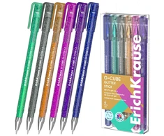 Gelinių rašiklių rinkinys G-CUBE GLITTER, ErichKrause, 1.0 mm, 6 blizgančios sp.