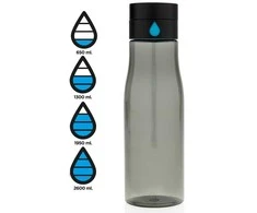 Gertuvė XD XCLUSIVE, 600ml, fiksuojanti išgerto vandens kiekį, permatomas juodos sp. tritano plastikas