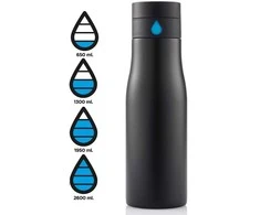 Gertuvė XD XCLUSIVE, 650ml, nerūdijančio plieno korpusas, fiksuojanti išgerto vandens kiekį, juodos sp.