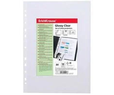 Įmautės GLOSSY CLEAR, ErichKrause, A4, 100mkr, skaidrios, 10 vnt.