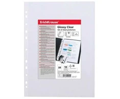 Įmautės GLOSSY CLEAR, ErichKrause, A4, 60mkr, skaidrios, 10 vnt.