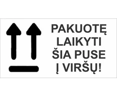 Informacinis lipdukas siunčiamų prekių pakuotės ženklinimui PAKUOTĘ LAIKYTI ŠIA PUSE Į VIRŠŲ!, 100x51mm, 100 vnt.