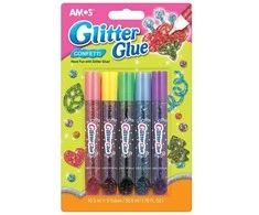 Klijų su blizgučiais rinkinys CONFETTI GCF10B5, Amos, 5 spalvos po 10,5ml