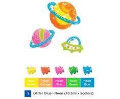 Klijų su blizučiais rinkinys NEON GNE10B5, Amos, 5 neoninės spalvos po 10,5ml