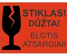 Lipdukas ant siunčiamų prekių pakuotės STIKLAS, DŪŽTA, 75x100mm, 50 vnt., raudonos sp.