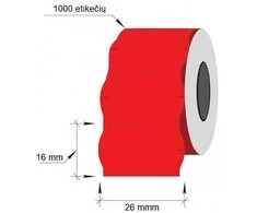 Lipnios etiketės į kainų ženklintuvus, 26x16mm, banguot., 1000 etik., raudonos sp.