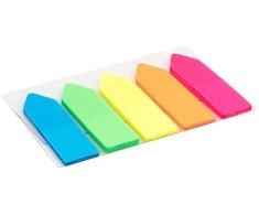 Plastikiniai indeksai-žymekliai AXENT Delta,12x45mm, 125 lapeliai, rodyklės formos, 5 neoninės sp.