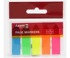 Plastikiniai indeksai-žymekliai AXENT Delta,12x45mm, 125 lapeliai, rodyklės formos, 5 neoninės sp.