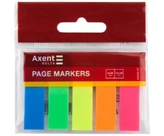 Plastikiniai indeksai-žymekliai AXENT Delta,12x45mm, 125 lapeliai, 5 neoninės sp.