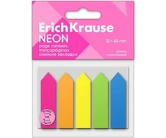 Plastikiniai indeksai-žymekliai NEON ARROW, ErichKrause, 12x45mm, 5 neoninės sp. x 25 lapelių