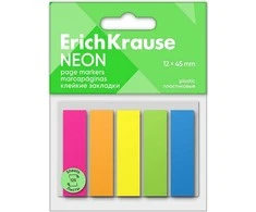 Plastikiniai indeksai-žymekliai NEON, ErichKrause, 12x45mm, 5 neoninės sp. x 25 lapelių