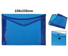 Plastikinis apsiūtas vokas su spaustuku MP, A4, 400 mkr, su praplatėjimu, permatomas, 4 sp.
