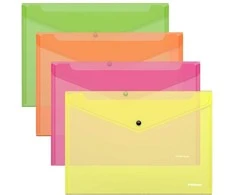 Plastikinis vokas su spaustuku GLOSSY NEON, ErichKrause, A4, 180mkr, permatomas, 4 sp.
