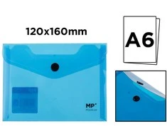 Plastikinis vokas su spaustuku MP, A6, 260 mkr, permatomas, mėlynos sp.