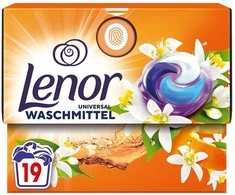 Orange Skalbimo kapsulės LENOR All in 1 Universal Oranžinis Blossom &amp; Peach, 19 vnt.