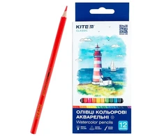 Spalvoti šešiabriauniai akvareliniai pieštukai CLASSIC, Kite, 12 sp. + teptukas