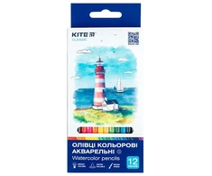 Spalvoti šešiabriauniai akvareliniai pieštukai CLASSIC, Kite, 12 sp. + teptukas