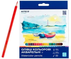 Spalvoti šešiabriauniai akvareliniai pieštukai CLASSIC, Kite, 24 sp. + teptukas