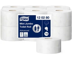 Tualetinis popierius TORK ADVANCED MINI JUMBO T2,120280, 2 sl., 9.4 cm x 170 m, balta sp.