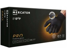 Vienkartinės nitrilinės pirštinės MERCATOR GoGrip Juodas, L dydis, juodos sp., be pudros, 50 vnt.