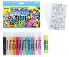 Vitražinių dažų rinkinys GD10P12, Amos, 12 spalvų po 10,5ml