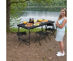 Outdorium Poland TRAMP kempingo sulankstomas žygių rinkinys 120x60 cm stalas juodas x 4 kėdės