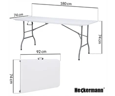 Sulankstomas stalas Heckermann, 180x74x74 cm, baltas