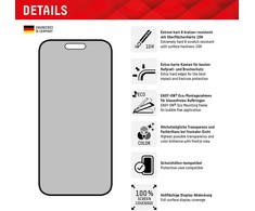 Evi Apple iPhone 15/15 Pro Tikras 3D ekrano privatumo stiklas, gamintojas Displex Juodas