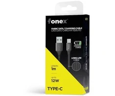 Nezatříděno Duomenų kabelis USB į Type-C 12W audinio 1m, gamintojas Fonex Juodas