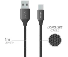 Data Cable USB to Type-C 12W Fabric 1m By Fonex Juodas