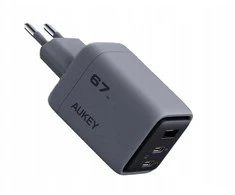 Sieninis įkroviklis 67W 2xUSB-C, 1xUSB, PD GaN by Aukey Dark Pilkas