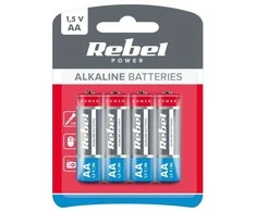 Baterijos elementas Rebel AA (LR6) 1.5V Alkaline 4vnt.