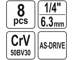 Ilgų galvučių komplektas 1/4"8vnt