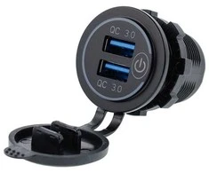 Carmotion Lizdas įkrovimui įmontuojamas 2x USB QC 3.0 su jutiminiu jungikliu ir apšvietimu
