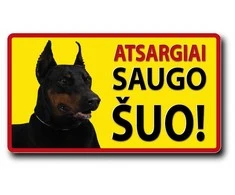 Plastikinė lentelė Atsargiai saugo šuo 140x250mm