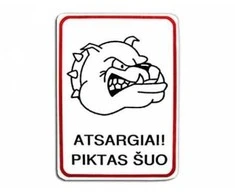 Plastikinė lentelė "Piktas šuo "baltas 180x120mm