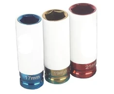 Rinkinys smūginių plonasienių galvučių su plastikinėm apsaugom 1/2" 3vnt 17-19-21mm
