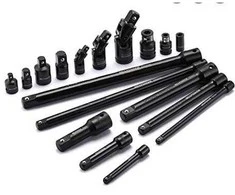 Smūginių ilgintuvų / adapterių / šarnyrų rinkinys | 6.3 mm (1/4") / 10 mm (3/8") / 12,5 mm (1/2") | 18 vnt.