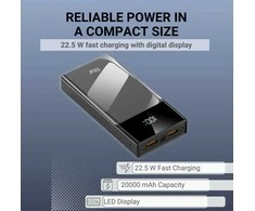 Greitojo įkrovimo išorinė baterija FIT2 K100 20000mAh 22.5W PD su LED ekranu, juoda